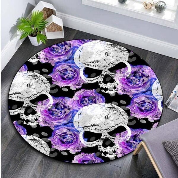 Carpet Anti Slip Bedside Rug Living Room Floral Skull Round Carpet Sofa Bedroom Area| |