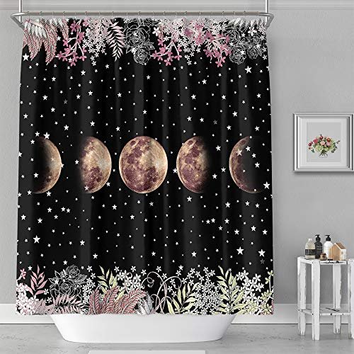 Shower Curtain - Print Polyester Fabric Waterproof Shower Curtain by iLiveX, Machine Washable, Hooks Included, Bathroom Decoration, 72"x72", Black White Sun Moon Stars Mysterious Wizard Tarot