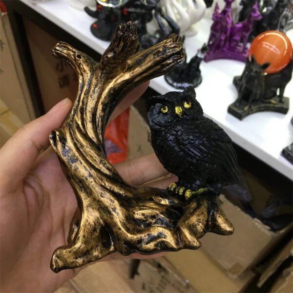 Resin Mushroom Tree Owl Figurine Statue Crystal Sphere Holder Ball Stand Display Base Sculpture