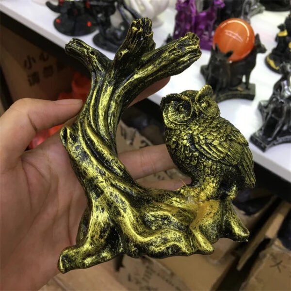 Resin Mushroom Tree Owl Figurine Statue Crystal Sphere Holder Ball Stand Display Base Sculpture