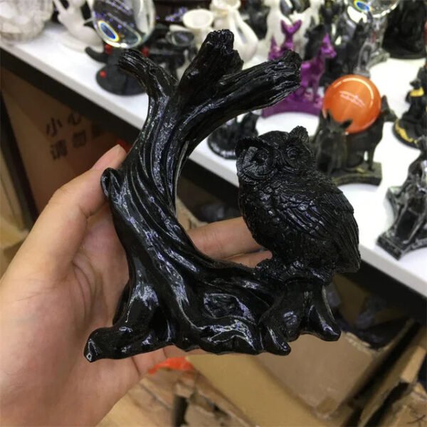 Resin Mushroom Tree Owl Figurine Statue Crystal Sphere Holder Ball Stand Display Base Sculpture