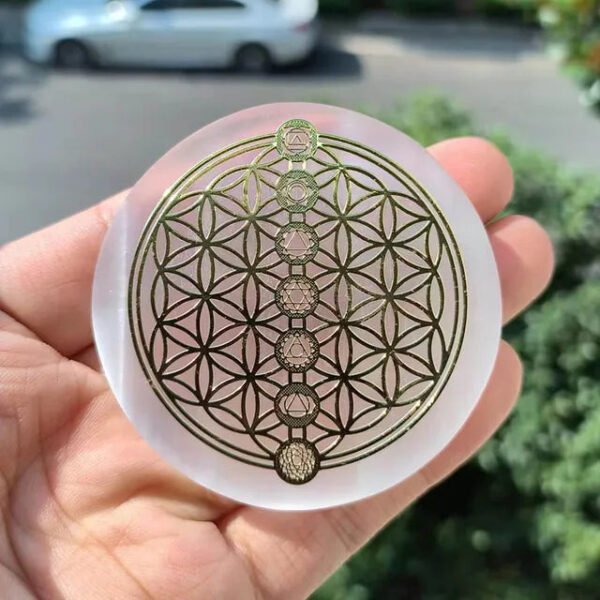 6CM Natural Crystal Selenite Slice Slab White Gypsum Chakra Flower of Life Charging Plate Yoga Meditation buy one and get one free