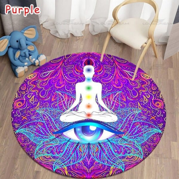 Round Meditation Chakra Pattern Carpet Yoga Practice Area Rug Indoor Home Decoration Floor Mat - Rug