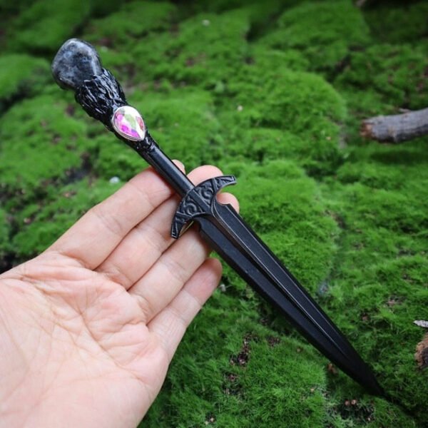 Crystal Metal Sword 90-95g Witch Altar hair Accessories Wizard stick Energy Pagan Cosplay Elf Gothic Dark Magic Wand Witch Gift