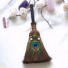 Crystal feather broom three-phase moon quartz pendant amethyst witch altar decoration festival decor magic gift
