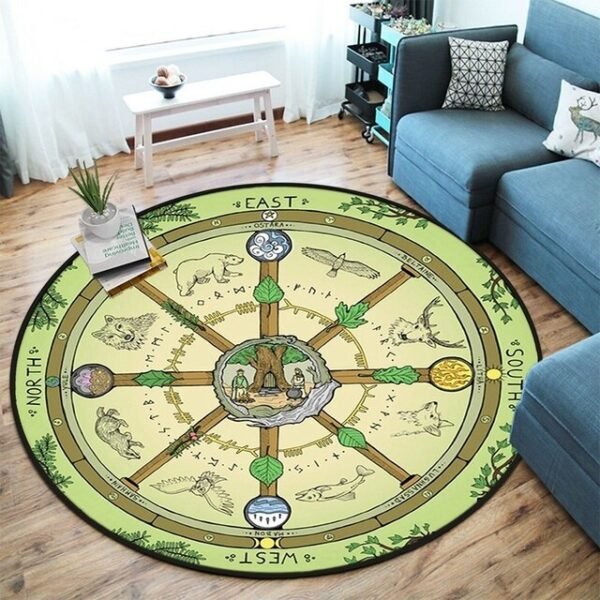 Celtic Viking Round Rug Floor Mat Tree of Life Round Carpet Yggdrasil Floor Mat Anti Slip Chair Mat for Children Kids Playmat| |