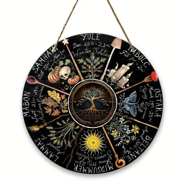 Magical Witchcraft Tree Wheel of the year Wooden Door Sign