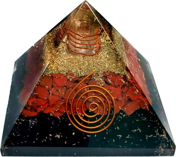 Crystal Orgone Pyramid – Orgonite Energy Generator with Copper-Wrapped Quartz and Shungite Crystals for Positive Energy