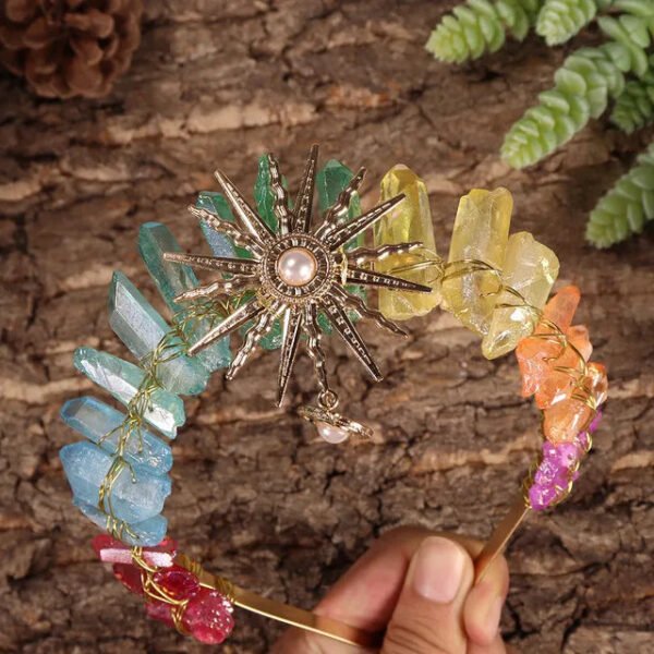 Raw crystal crown The sun goddess crystal Tiaras jewelry hair accessories sun headband photography props dress party gifts