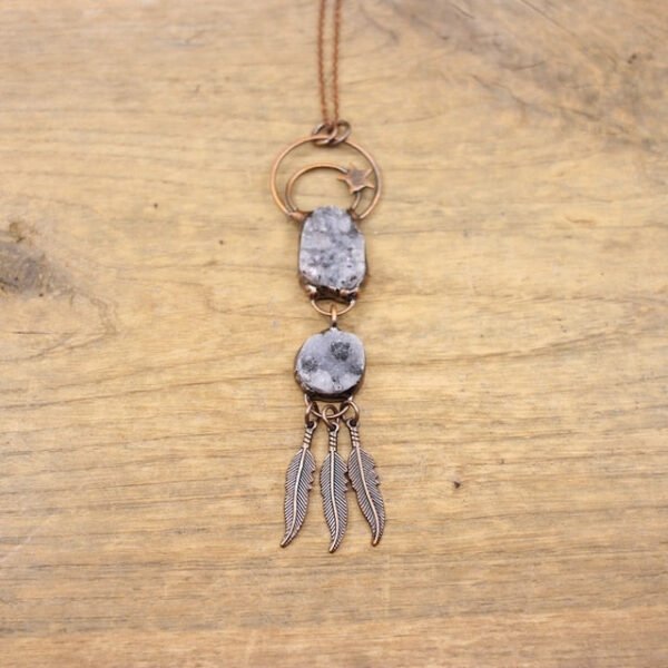 Antique Copper Soldered Dangling Tassel Pendants Raw Kyanite Quartz Geode Druzy Vintage Buddha Necklaces Man Boho Jewelry,QC3221
