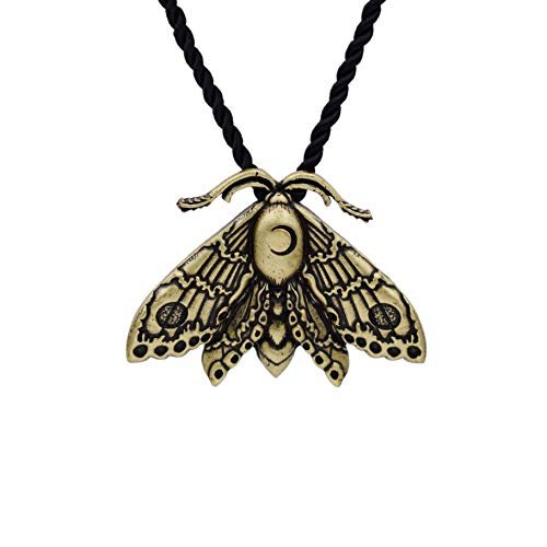 SanLan Death Head Moth Pendant Necklace Wicca Jewelry Goth Moth and The Moon