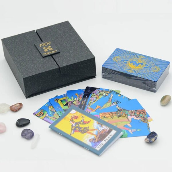 High Quality Mysterious Gold Foil Tarot PVC Table Game Color Card Gift Box Set Bronzing Waterproof Tablecloth Crystal Stone