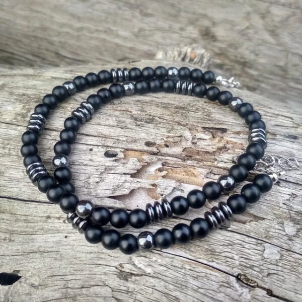 Hematite Necklace Mens Beaded Necklace for Him Black Lava Stone Necklace Jewelry Gift For Boyfriend Black Necklace