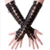 Ladies PVC Lace Up Long Fingerless Gloves Women Pole Dance Elbow Length Gloves Red Black Shiny Wetlook Vinyl Leather Gloves