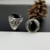 Natural Black Onyx Dragon Engraved Retro Vintage Men's Rings Adjustable