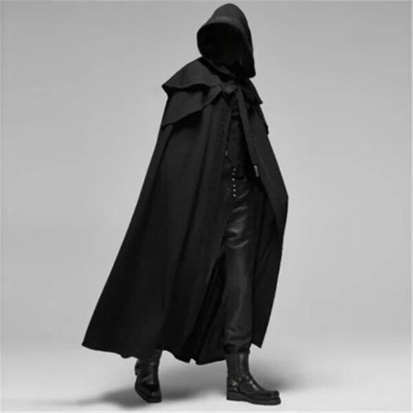 Medieval Vintage Hooded Loose Black Cloak Coats Windproof Trench Chic Winter Long Cape Poncho Gothic Mens Monk Halloween Cosplay