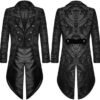Devil Fashion Mens Gothic Steampunk Tailcoat Jacket Black Brocade Damask Wedding