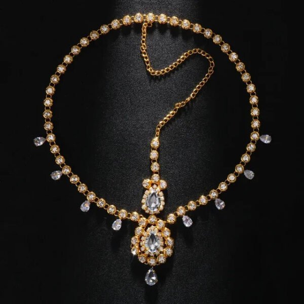 Bohemian Bridal Headband Crystal Waterdrop Headpiece Hair Chain for Women Wedding Rhinestone Forehead Jewelry Hair Accesories