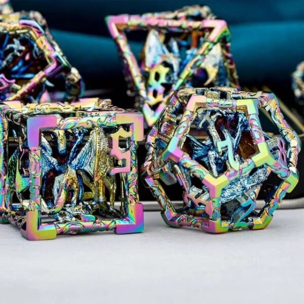 DND Metal Dice Set Dungeon and Dragon Gifts Hollow D&D Dice Set RPG Large Polyhedral Dice Role Playing Dice D20 D12 D8 D6