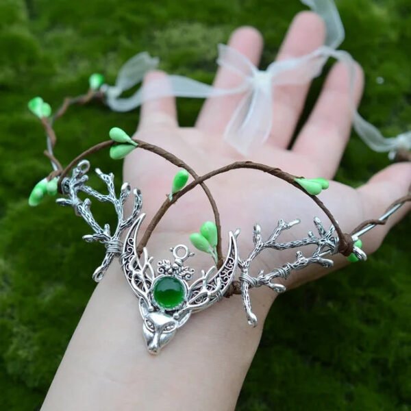 Handmade Forest Woodland Elf Hair Tiara Butterfly Deer Twig Branch Leaves Hair Crowns Fairycore Elvens Hair Jewelry for women
