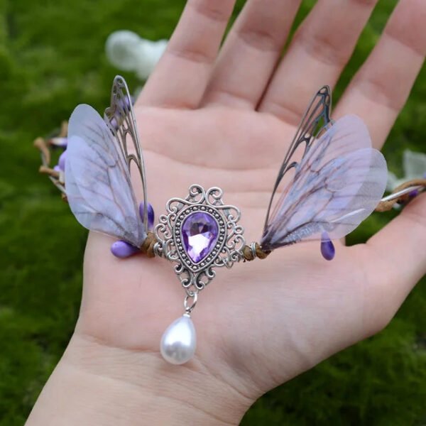 Handmade Forest Woodland Elf Hair Tiara Butterfly Deer Twig Branch Leaves Hair Crowns Fairycore Elvens Hair Jewelry for women