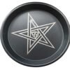 Pentagram and Triple Moon Altar Ritual Burning Candle Holder Plate Bowl - Diameter 7inch Height 0.8inch Carbon Steel Offering Incense Burning Flat Bowl for Smudging Decoration