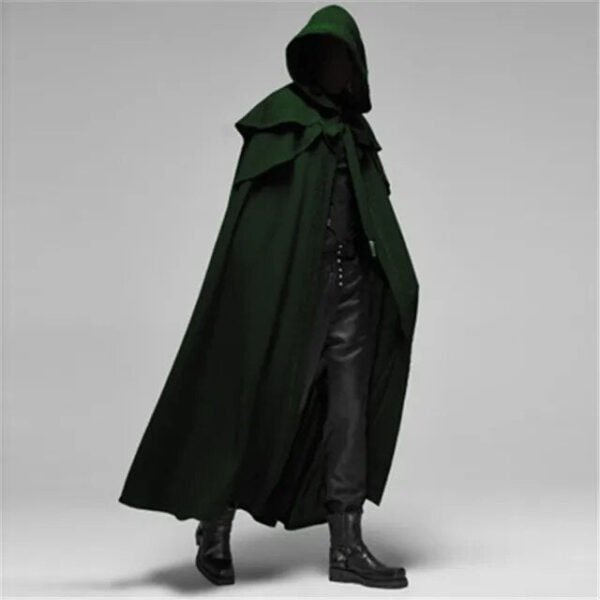 Medieval Vintage Hooded Loose Black Cloak Coats Windproof Trench Chic Winter Long Cape Poncho Gothic Mens Monk Halloween Cosplay