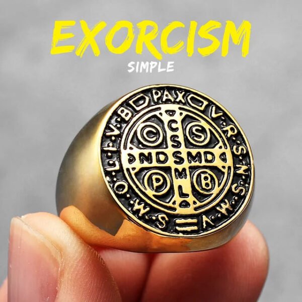 Sacred Guardian: Saint Benedict Exorcism Amulet Men's Ring - Channel Divine Protection