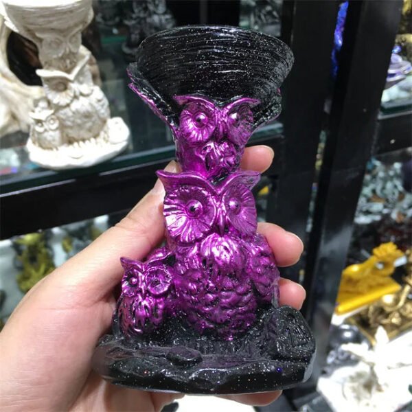 Resin Mushroom Tree Owl Figurine Statue Crystal Sphere Holder Ball Stand Display Base Sculpture
