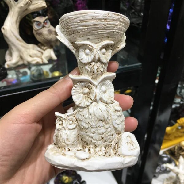 Resin Mushroom Tree Owl Figurine Statue Crystal Sphere Holder Ball Stand Display Base Sculpture