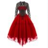 Women Gothic Punk Vintage Party Dresses Sleeveless Cross Back Lace Patchwork Halter Lace Up Court Corset Swing Dress