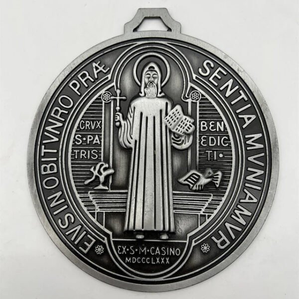EXTRA LARGE 5 INCH ST BENEDICT CROSS MEDAL VINTAGE BRASS TONE FINISH FOR WALL OR DESK DISPLAY/MEDALLA DE SAN BENITO