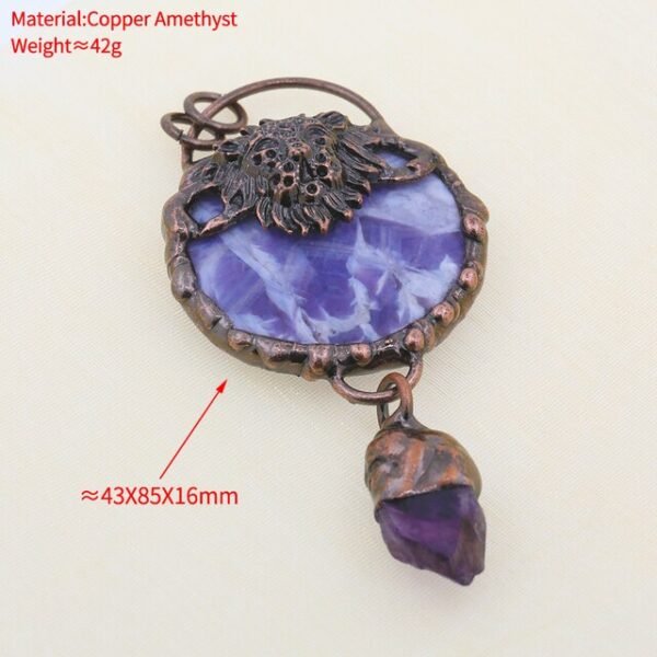 Antique Copper Retro Large Welded Semi precious Stone Retro Snake Lion Dragon Ox Necklace Pendan