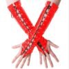 Ladies PVC Lace Up Long Fingerless Gloves Women Pole Dance Elbow Length Gloves Red Black Shiny Wetlook Vinyl Leather Gloves