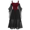 2023 New Medieval Witch Dress For Women Halloween Carnival Women Plus Size Cold Shoulder Butterfly Sleeve Halloween Gothic Dress