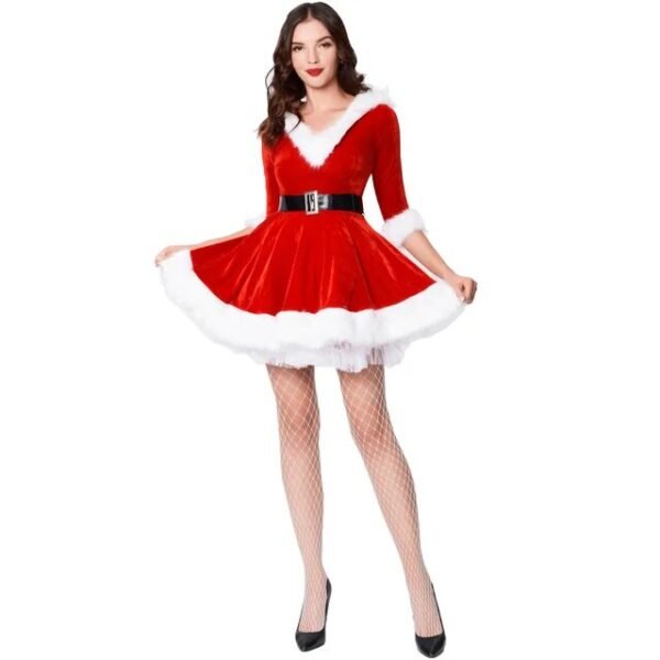 Christmas Fashion Miss Claus Dress Hoodie Santa Claus Suit Women Fancy Party Dress Sexy Santa Outfits Sweetie Cosplay Costumes