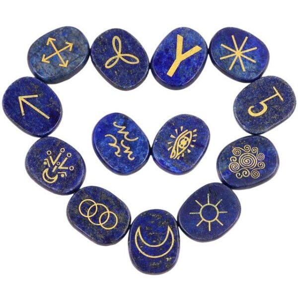 Natural Witches Runes Stones Set Healing Crystal with Engraved Gypsy Reiki Symbols for Meditation Divination