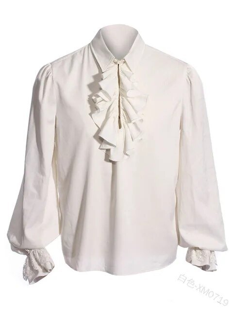 Men medieval Gothic Shirt Larp Viking Vintage Bridegroom Cosplay Costume Top Princes white Shirt Stage perfoming outfit