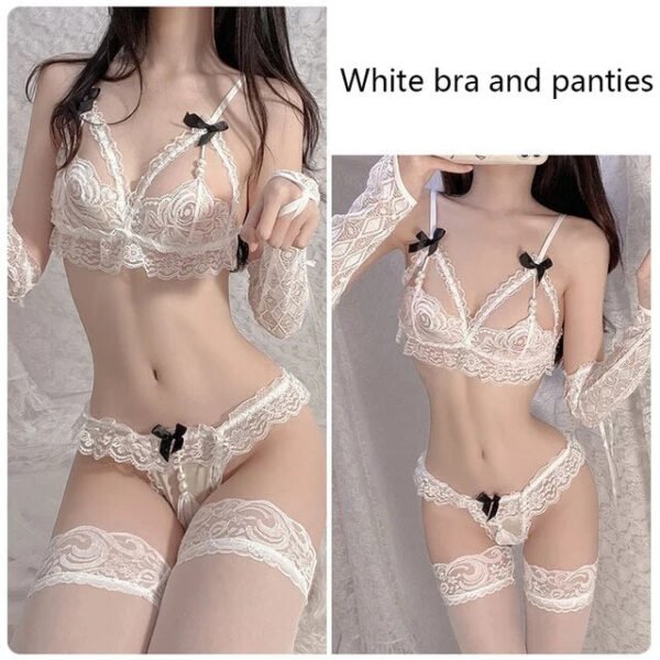 Sexy Lingerie Kawaii Lace Suspender Erotic Underwear Bow Perspective Bra Panties Lolita Passion Sex Adorable Cosplay Costumes