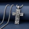 Vintage Pure Tin Cross Necklace Men Jesus Saint Benedict Exorcist Prayer Pendant Amulet Couple Religious Wishing Jewelry Gifts