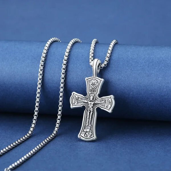 Vintage Pure Tin Cross Necklace Men Jesus Saint Benedict Exorcist Prayer Pendant Amulet Couple Religious Wishing Jewelry Gifts