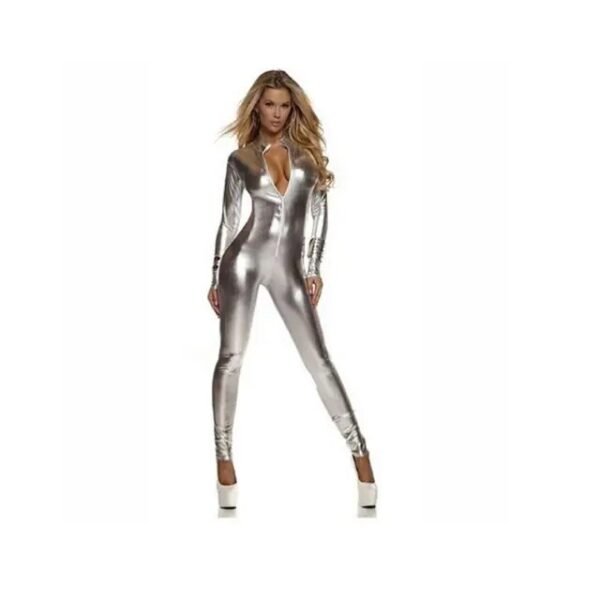 Front Zip Catsuits Womens long Sleeve Black Catsuit Spandex Bodysuits Shiny Metallic Unitard Dancewear Zentai Suit S-3XL
