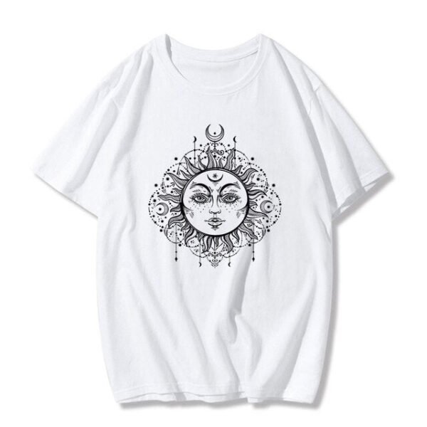 Sun and moon print Harajuku top Tee vintage fashion new large size loose casual short sleeved T shirt streetwear women clothing|T-Shirts|
