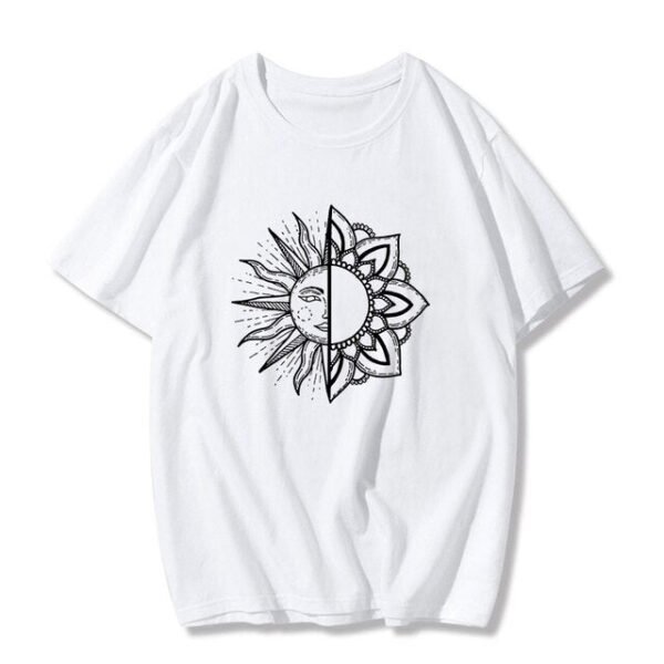 Sun and moon print Harajuku top Tee vintage fashion new large size loose casual short sleeved T shirt streetwear women clothing|T-Shirts|