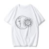 Sun and moon print Harajuku top Tee vintage fashion new large size loose casual short sleeved T shirt streetwear women clothing|T-Shirts|