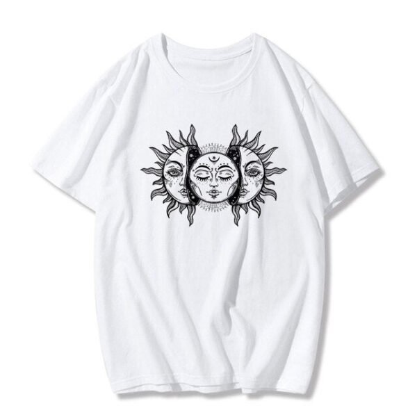 Sun and moon print Harajuku top Tee vintage fashion new large size loose casual short sleeved T shirt streetwear women clothing|T-Shirts|
