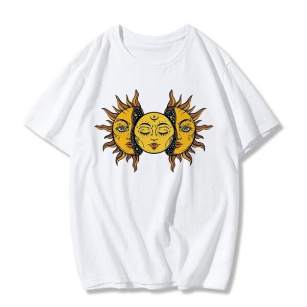 Sun and moon print Harajuku top Tee vintage fashion new large size loose casual short sleeved T shirt streetwear women clothing|T-Shirts|