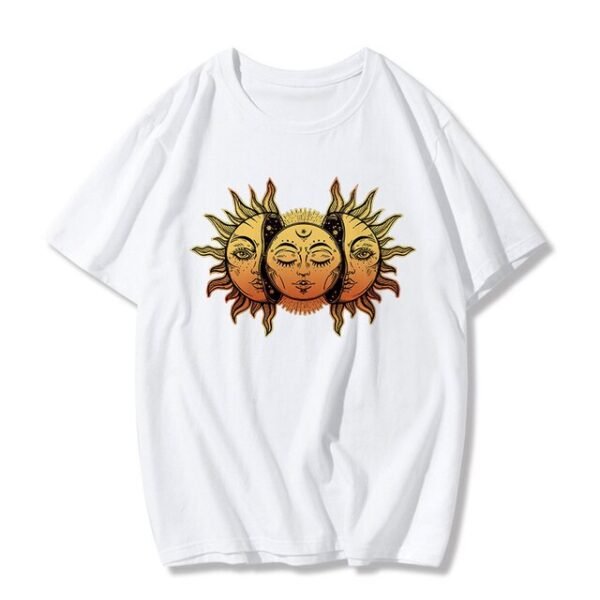 Sun and moon print Harajuku top Tee vintage fashion new large size loose casual short sleeved T shirt streetwear women clothing|T-Shirts|
