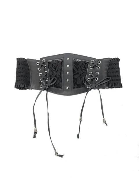 Lace straps, leather waist closure, women's decoration, shaping body, waist closure, black European and American vintage metal