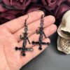 Satanic jewelry Satanic Cross Earrings – Gothic Baphomet Inverted Cross Earrings for Dark Art Lovers